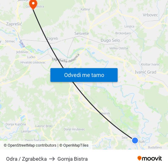Odra / Zgrabečka to Gornja Bistra map