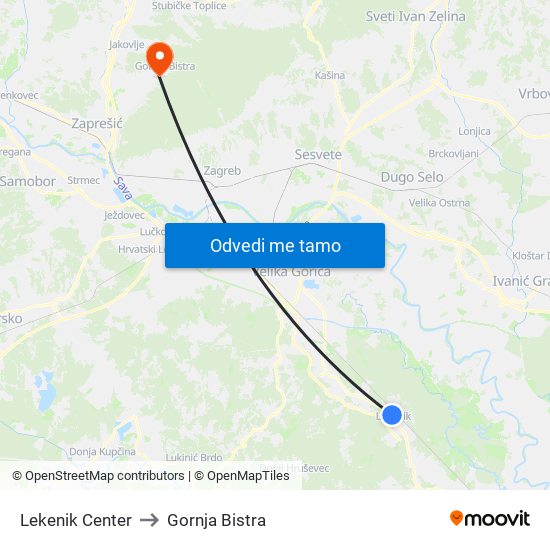 Lekenik Center to Gornja Bistra map