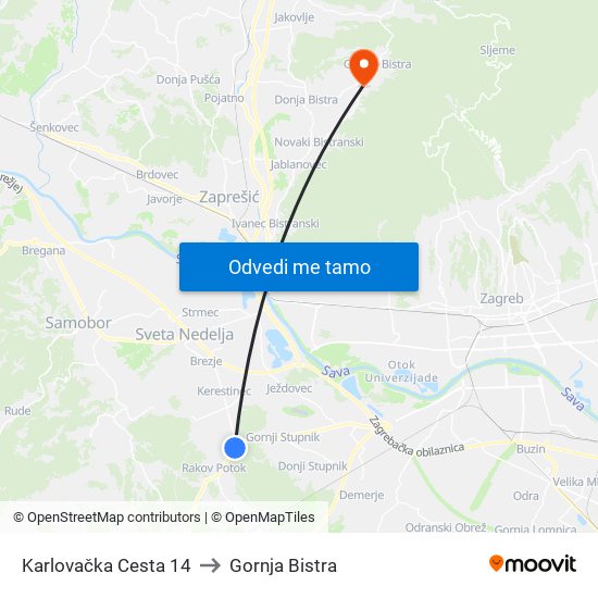 Karlovačka Cesta 14 to Gornja Bistra map