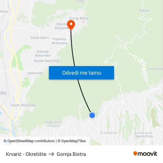 Krvarić - Okretište to Gornja Bistra map