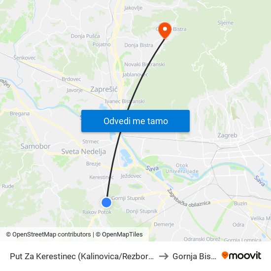Put Za Kerestinec (Kalinovica/Rezborišće) to Gornja Bistra map