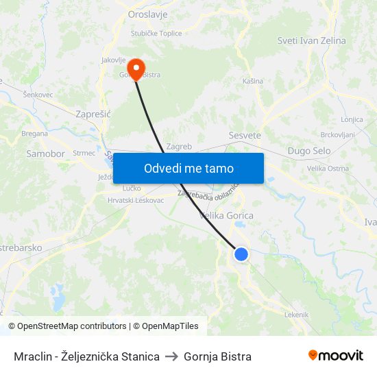 Mraclin - Željeznička Stanica to Gornja Bistra map