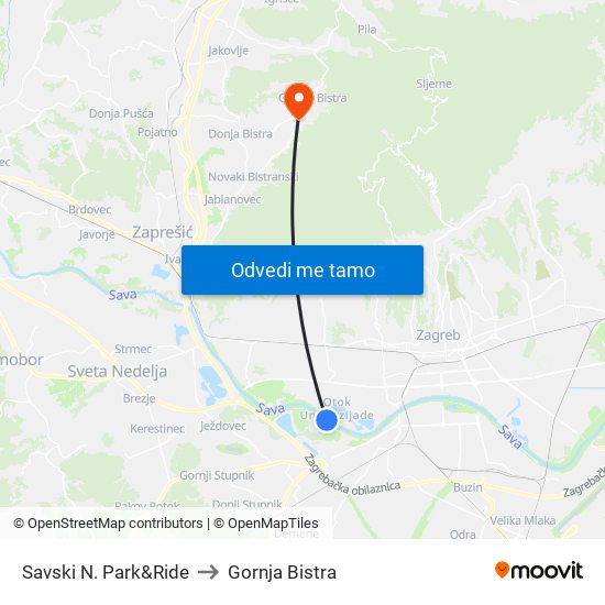 Savski N. Park&Ride to Gornja Bistra map