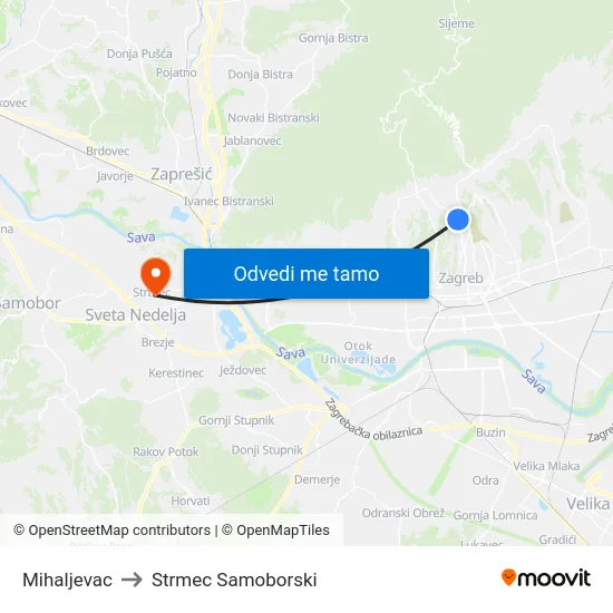 Mihaljevac to Strmec Samoborski map
