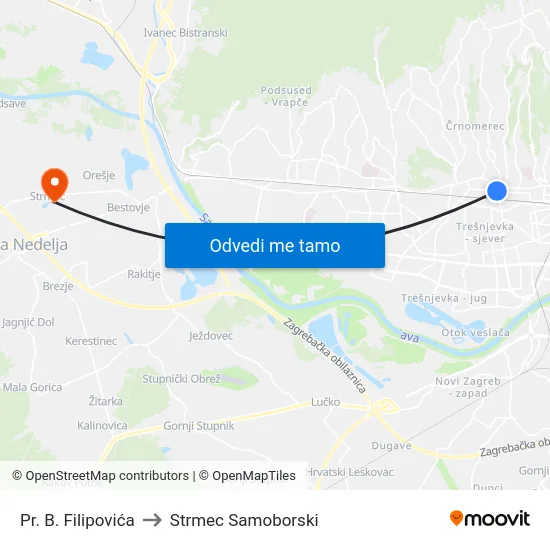 Pr. B. Filipovića to Strmec Samoborski map