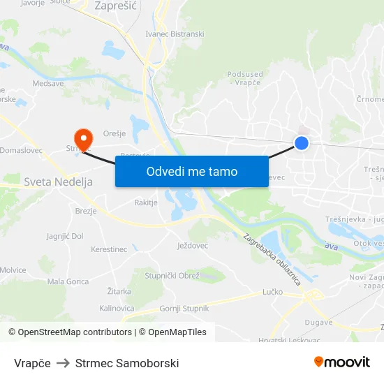 Vrapče to Strmec Samoborski map