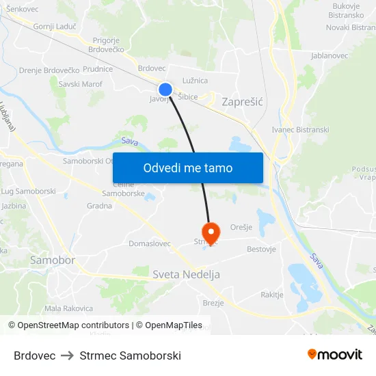 Brdovec to Strmec Samoborski map