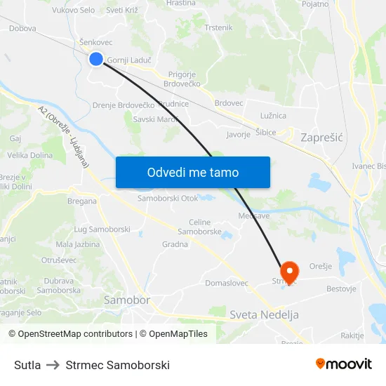 Sutla to Strmec Samoborski map