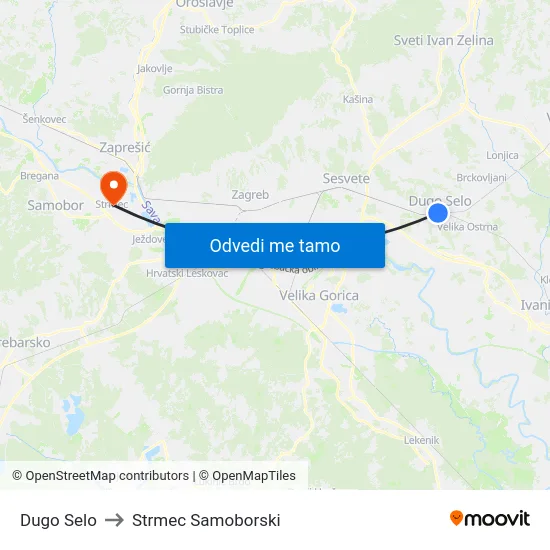 Dugo Selo to Strmec Samoborski map