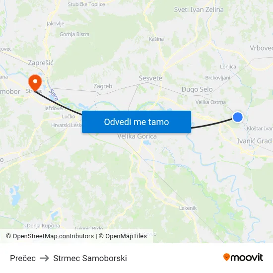 Prečec to Strmec Samoborski map