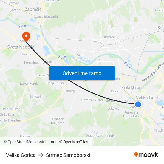 Velika Gorica to Strmec Samoborski map