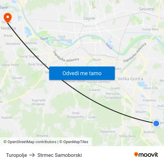 Turopolje to Strmec Samoborski map