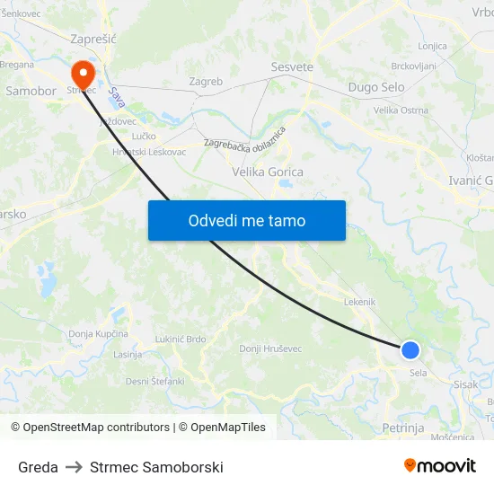 Greda to Strmec Samoborski map