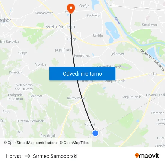 Horvati to Strmec Samoborski map