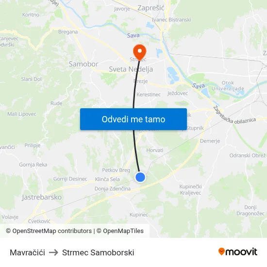 Mavračići to Strmec Samoborski map