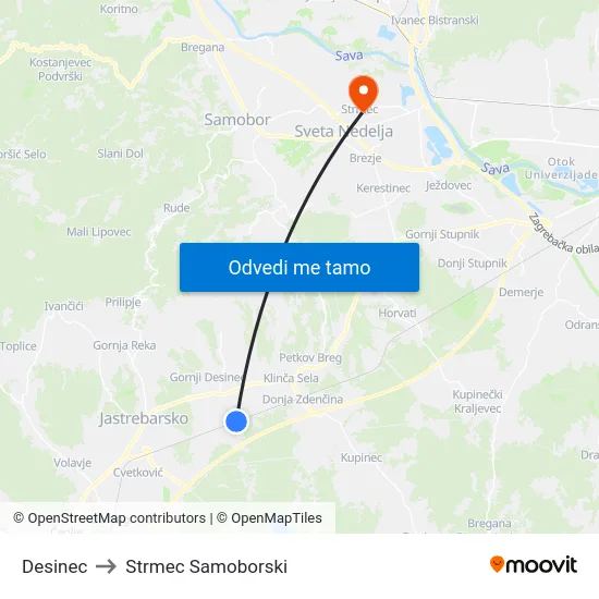 Desinec to Strmec Samoborski map