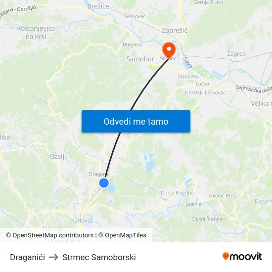 Draganići to Strmec Samoborski map