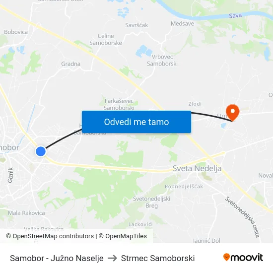 Samobor - Južno Naselje to Strmec Samoborski map