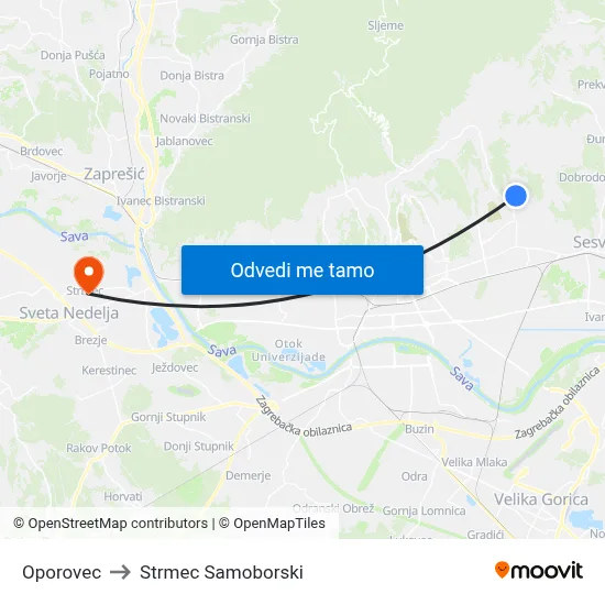 Oporovec to Strmec Samoborski map