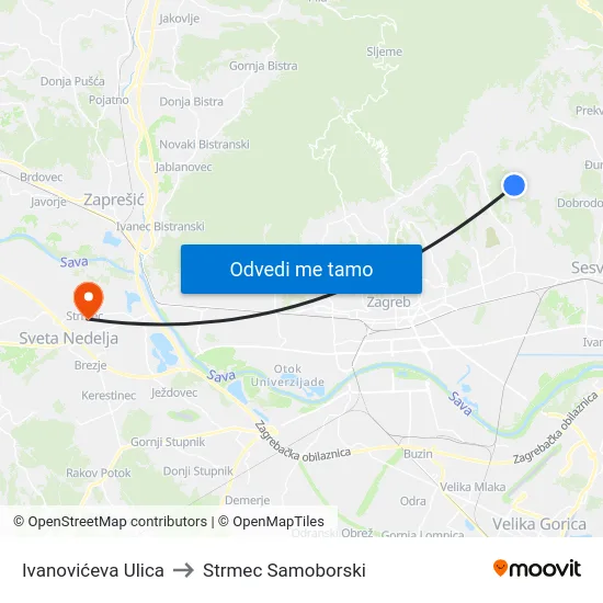 Ivanovićeva Ulica to Strmec Samoborski map