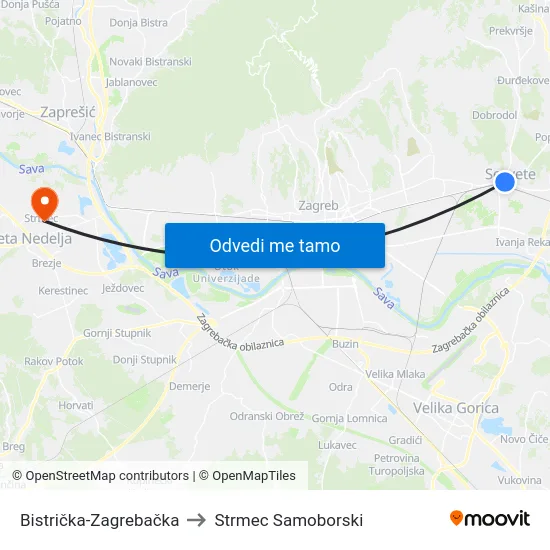 Bistrička-Zagrebačka to Strmec Samoborski map