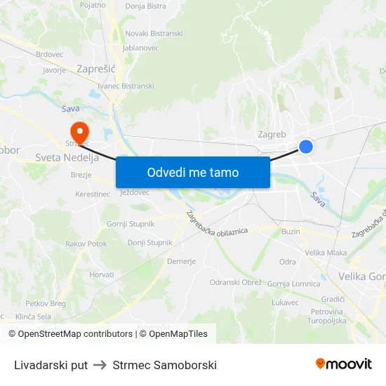 Livadarski put to Strmec Samoborski map