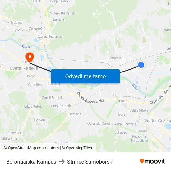 Borongajska Kampus to Strmec Samoborski map