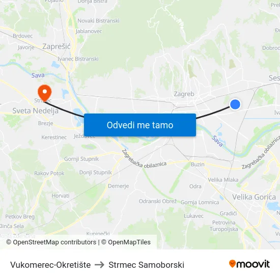 Vukomerec-Okretište to Strmec Samoborski map