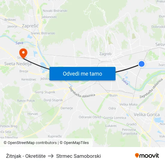 Žitnjak - Okretište to Strmec Samoborski map