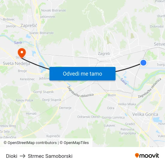 Dioki to Strmec Samoborski map