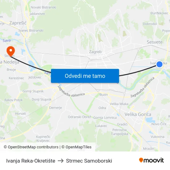 Ivanja Reka-Okretište to Strmec Samoborski map