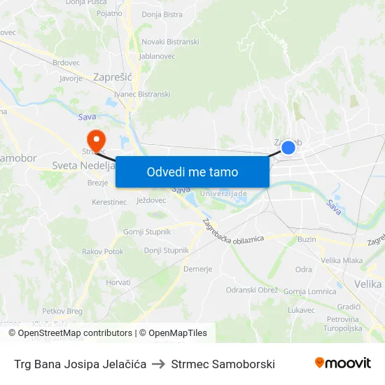 Trg Bana Josipa Jelačića to Strmec Samoborski map