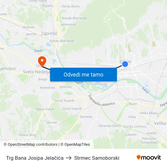 Trg Bana Josipa Jelačića to Strmec Samoborski map