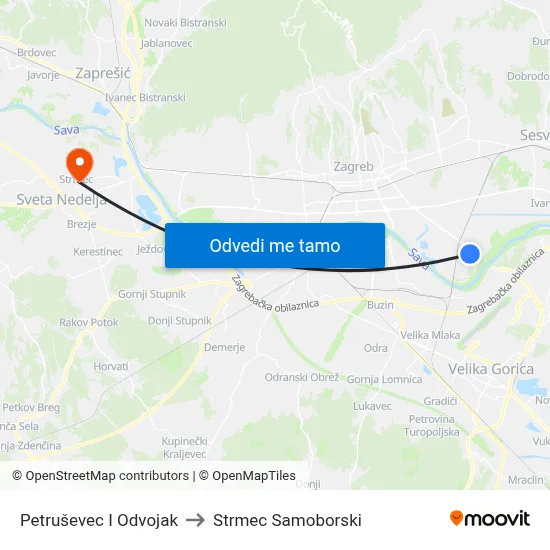 Petruševec I Odvojak to Strmec Samoborski map