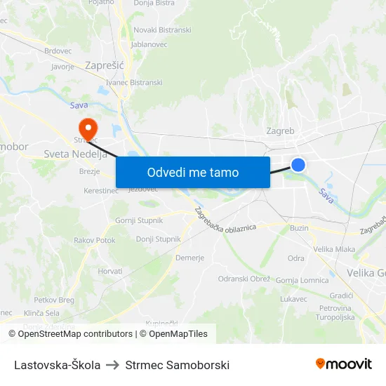 Lastovska-Škola to Strmec Samoborski map