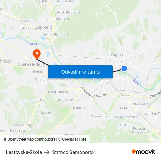 Lastovska-Škola to Strmec Samoborski map