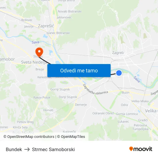 Bundek to Strmec Samoborski map