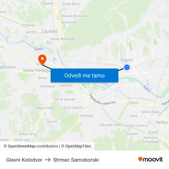 Glavni Kolodvor to Strmec Samoborski map