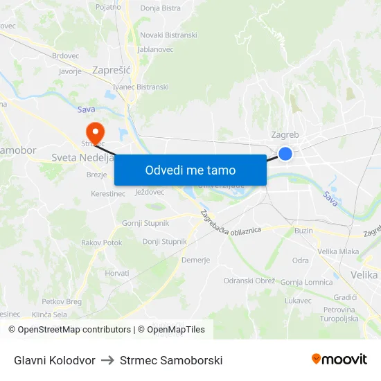 Glavni Kolodvor to Strmec Samoborski map