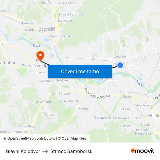 Glavni Kolodvor to Strmec Samoborski map