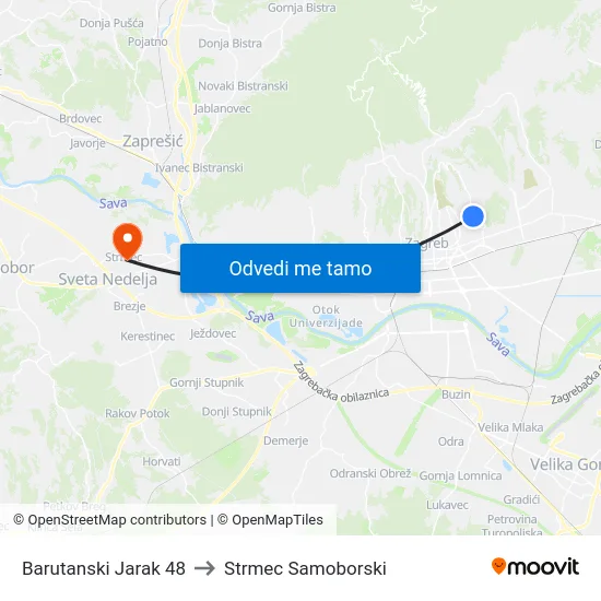 Barutanski Jarak 48 to Strmec Samoborski map