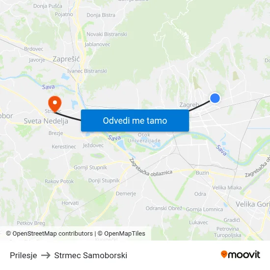 Prilesje to Strmec Samoborski map