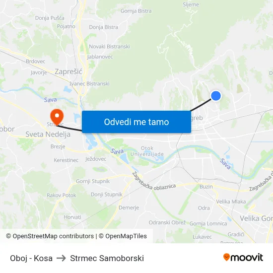 Oboj - Kosa to Strmec Samoborski map