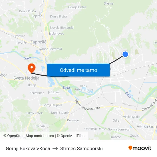Gornji Bukovac-Kosa to Strmec Samoborski map