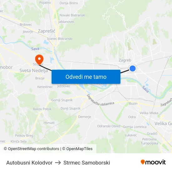Autobusni Kolodvor to Strmec Samoborski map