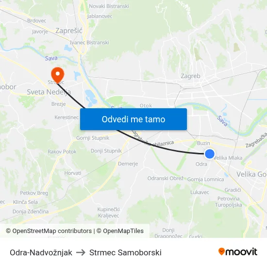 Odra-Nadvožnjak to Strmec Samoborski map