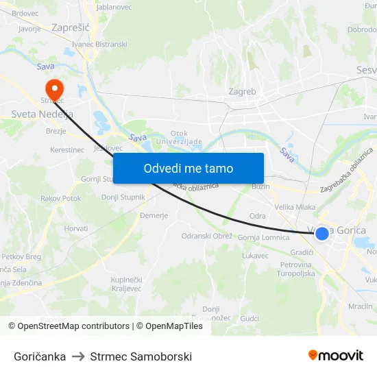 Goričanka to Strmec Samoborski map