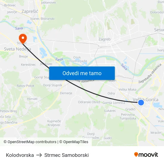 Kolodvorska to Strmec Samoborski map