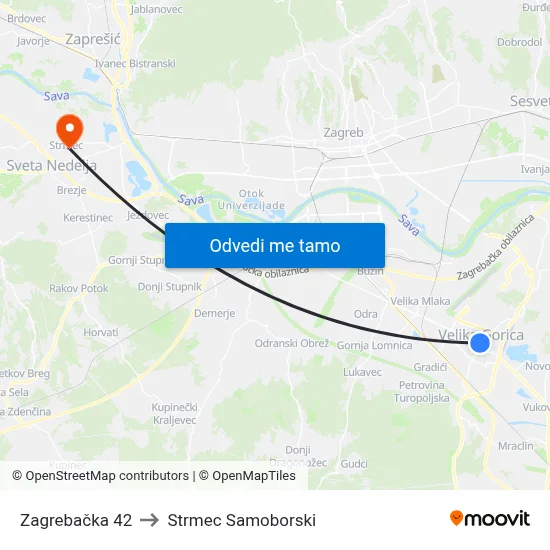 Zagrebačka 42 to Strmec Samoborski map