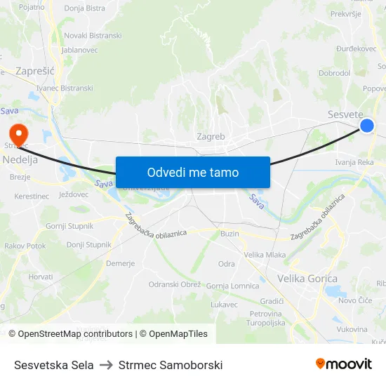 Sesvetska Sela to Strmec Samoborski map